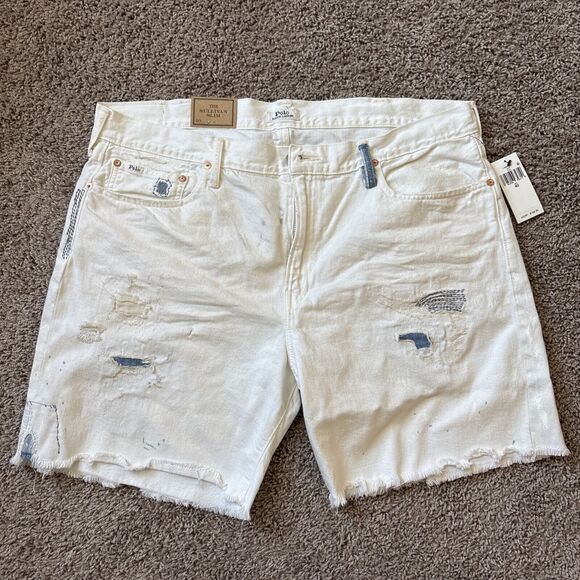 $168 Polo Ralph Lauren Men's Sullivan Slim Distressed Cutoff Denim Short Blue 40 - Picture 1 of 8